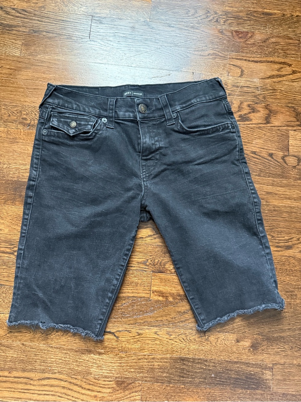 True Religion Black Denim Jean Shorts with Raw Hem